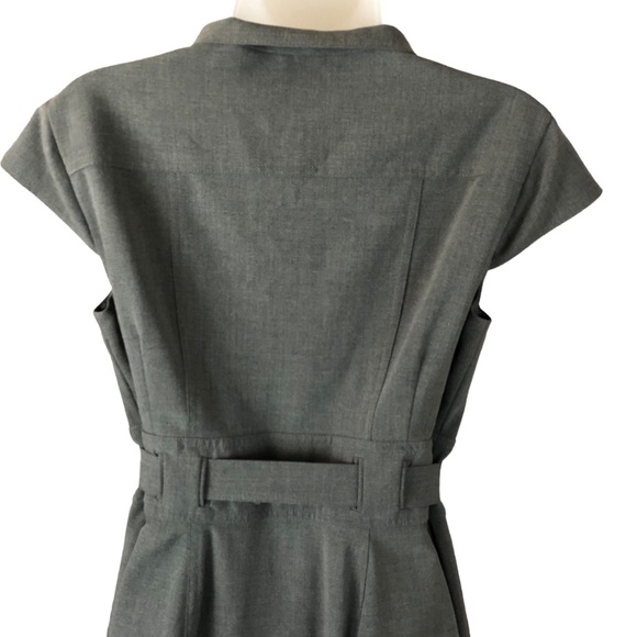 DRESS - Women's Calvin Klein Light Gray Button Front Cap Sleeve Belted Dress. 8 - Picture 5 of 15